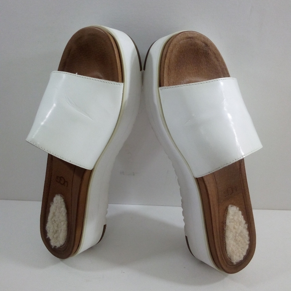 UGG Leanna Women 9 Treadlite Wool Leather White Platform Slides 1015265 - Picture 5 of 8